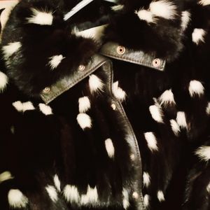 Black and white mink spotted jacket with leather trim szm